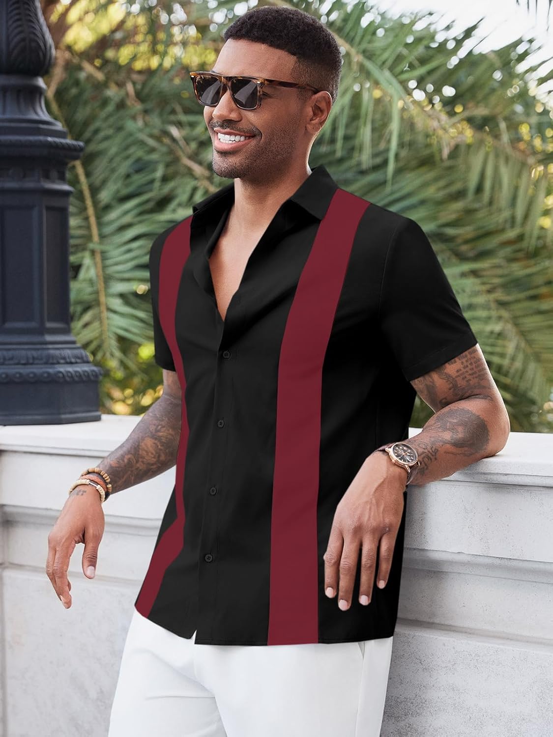 Runcati Mens Vintage Bowling Shirt Short Sleeve Button Down Shirts Casual Summer Beach Tops - Image 4