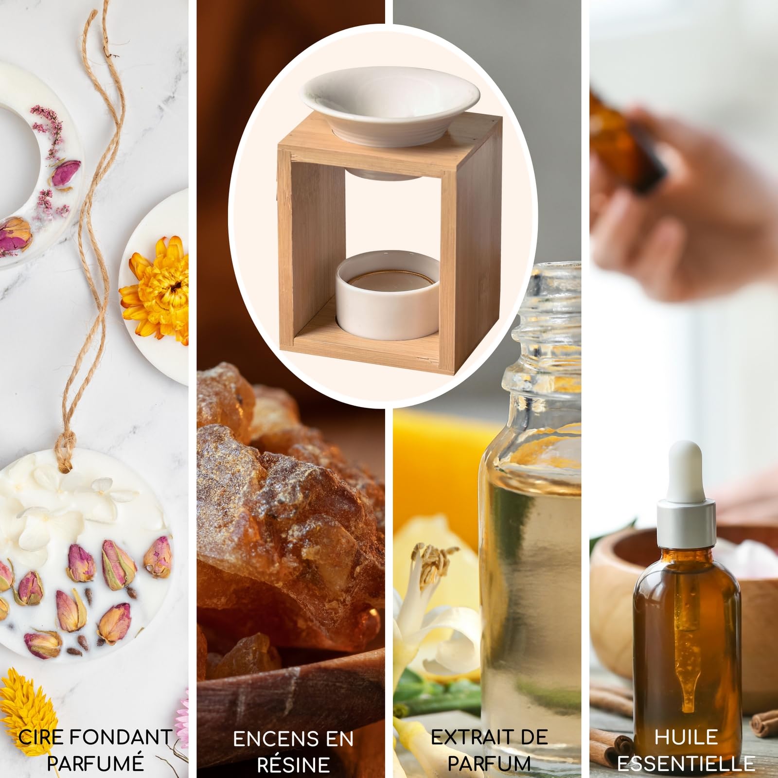 Brûle Perfumy Arina - Zapachowy palnik kremówki woskowej - Dyfuzor olejków eterycznych i zapachów atmosfery - świecznik do aromaterapii z drewna i ceramiki dekoracyjnej - wysokość: 12 cm - Zen'Arôme