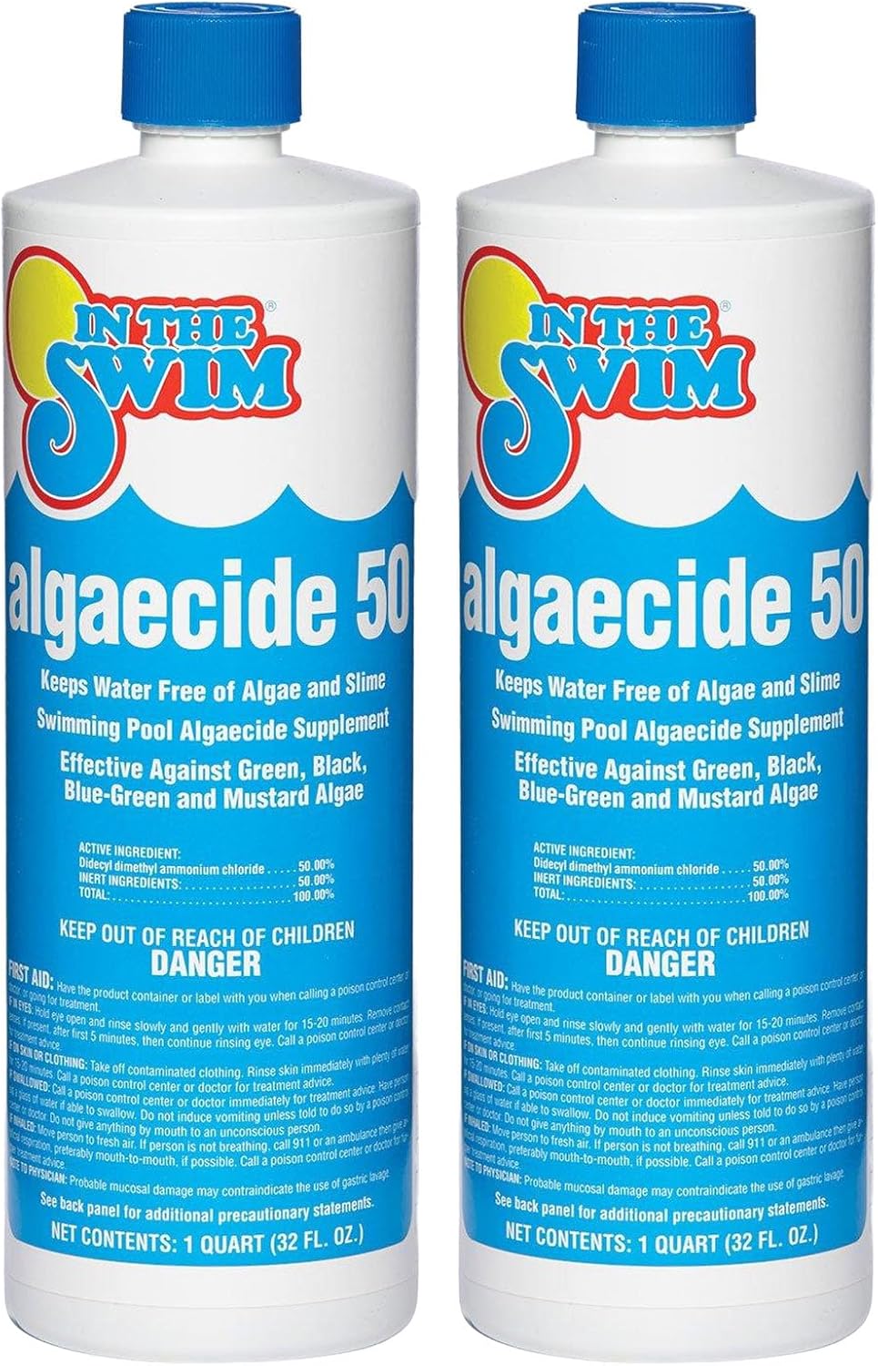 In The Swim Algaecide 50 for Swimming Pools - Green, Black, and Yellow Algae Treatment for Above Ground or Inground Swimming Pools - 1 Quart - 2 Pack