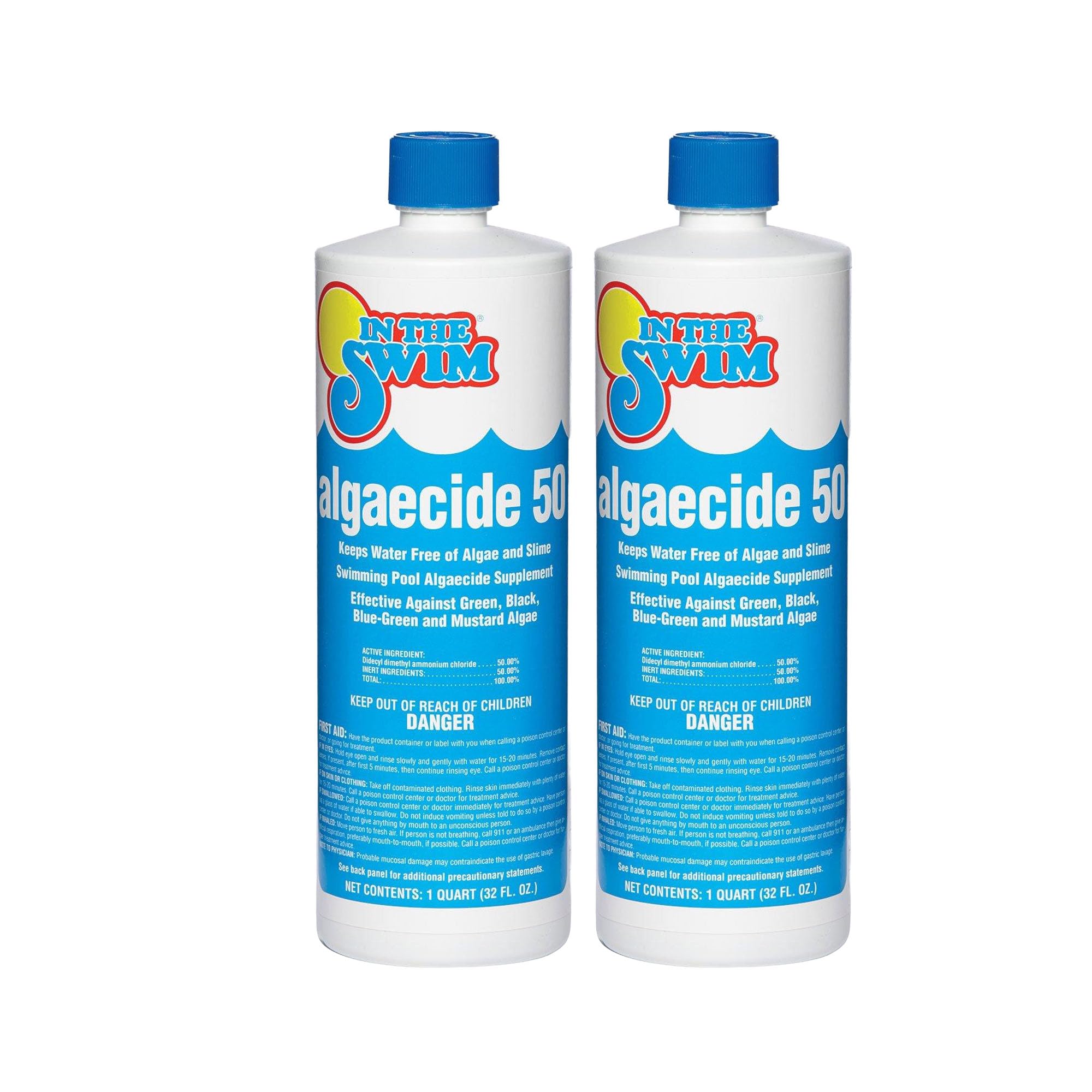 In The Swim Algaecide 50 for Swimming Pools - Green, Black, and Yellow Algae Treatment for Above Ground or Inground Swimming Pools - 1 Quart - 2 Pack