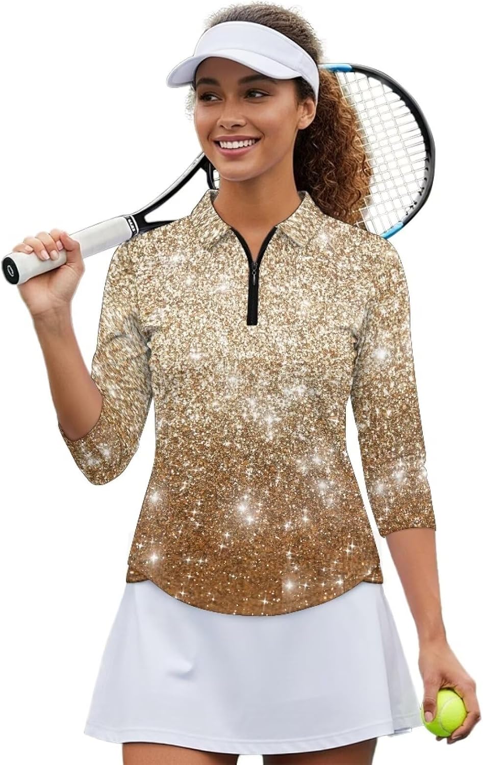Boatee Golf Shirts for Women 3/4 Sleeve Cloth Quarter Zip Suitable for Outdoor Sports for Winter Outdoor Sports