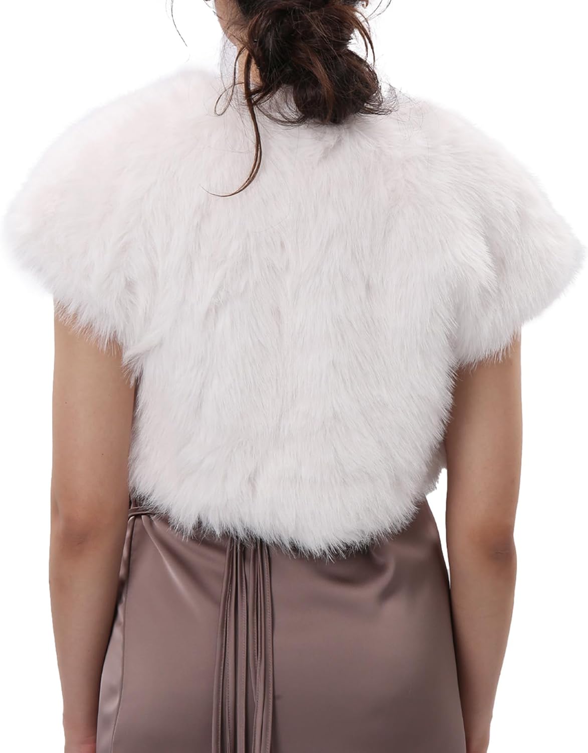 Amazhiyu Women Faux Fur Bolero Shrug Cap Sleeve Crop Cardigan for Evening Dress - Image 4