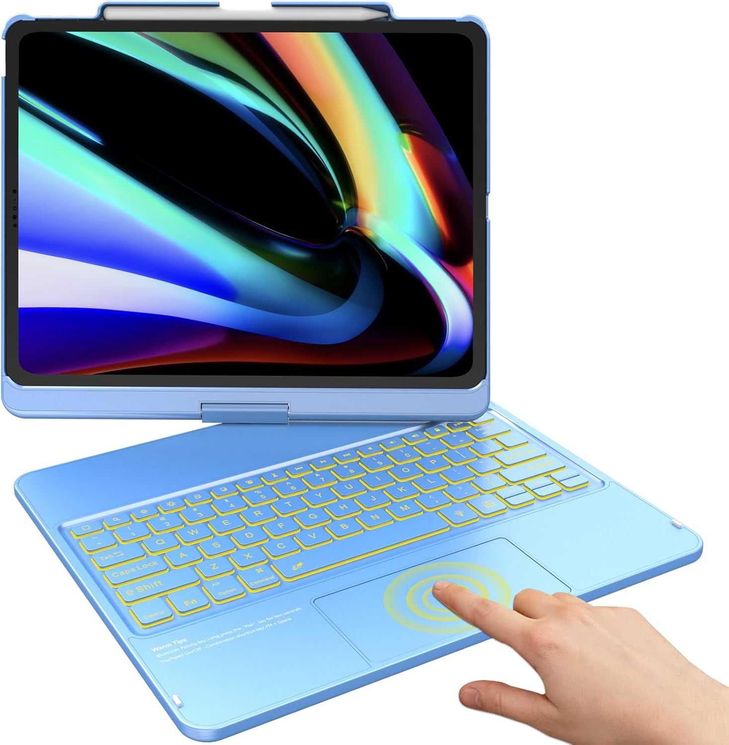 TQQ iPad Air 13 Inch Case Keyboard (M4 2026/M3 2025/M2 2024), iPad Pro 12.9 (6th, 5th, 4th, 3rd Gen) Keyboard - 360° Rotatable, 7-Color Backlight, Multi-Touch Trackpad, Thin & Light (Blue)
