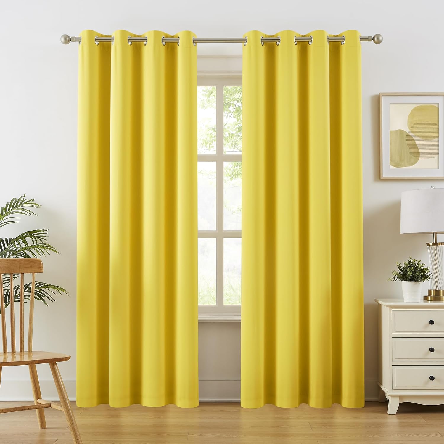 DUALIFE Yellow Blackout Curtains 84 Inch Length Grommet Thermal Insulated Room Darkening Curtain for Living Room Bedroom 2 Panels Set 52 W x 84 L,Illuminating Yellow