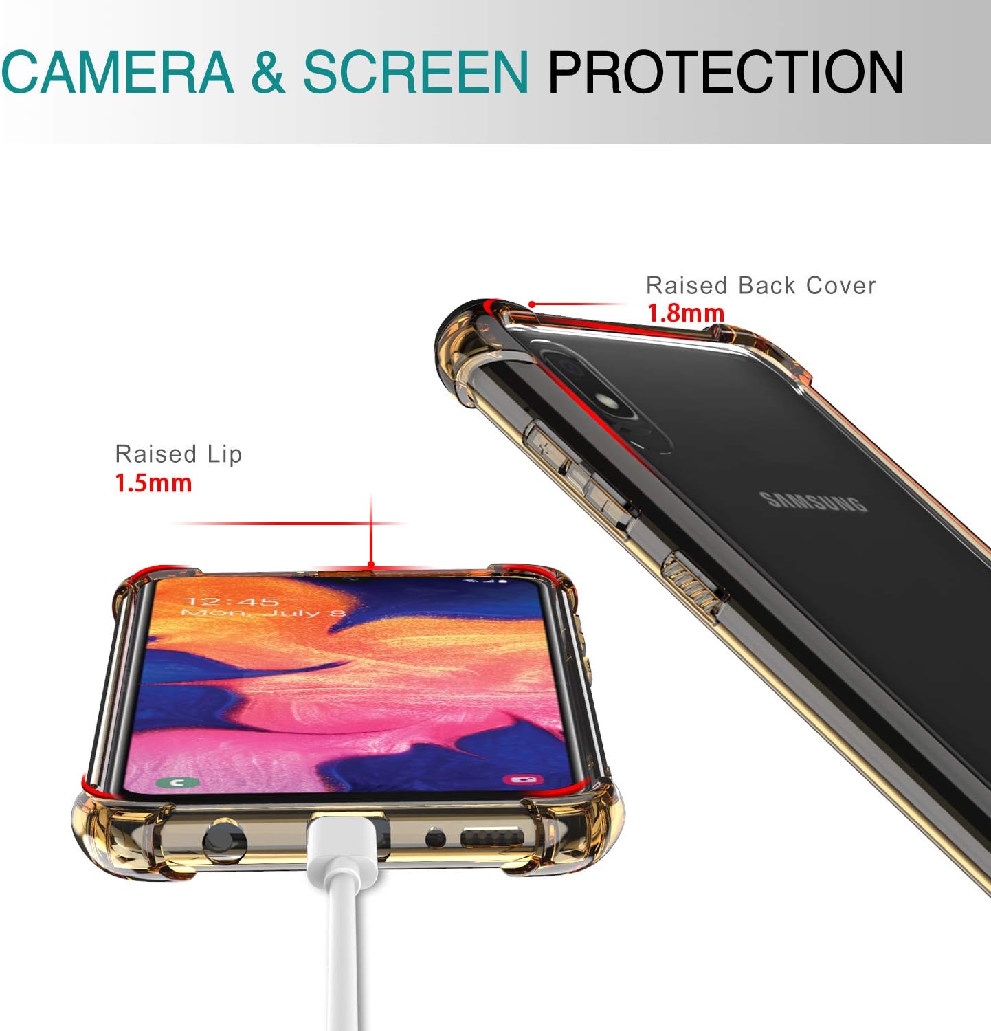 LeYi Compatible Samsung Galaxy A10e Case with Tempered Glass Screen Protector, Shockproof Crystal Clear Hard PC Full-Body Bumper Slim Protective Phone Cover Cases for Samsung A10e Rose Gold