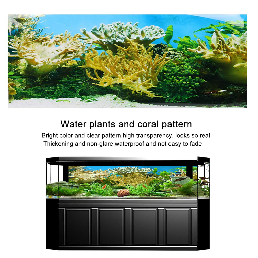 Poster adesivo per fondale di acquario in PVC con motivo di piante acquatiche e coralli, adesivo decorativo impermeabile per vasca da pesce, sfondo spesso e anti-riflesso autoadesi (61*30 cm)