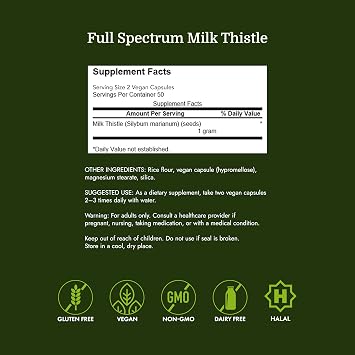 Swanson Full Spectrum Milk Thistle Liver Health Supplement for Adults Seeking Natural Detoxification and Antioxidant Support - 500 mg (100 Vegan Capsules) | For Adults Seeking Natural Detoxification and Antioxidant Support, Silymarin Flavonoid Protects Liver Tissue