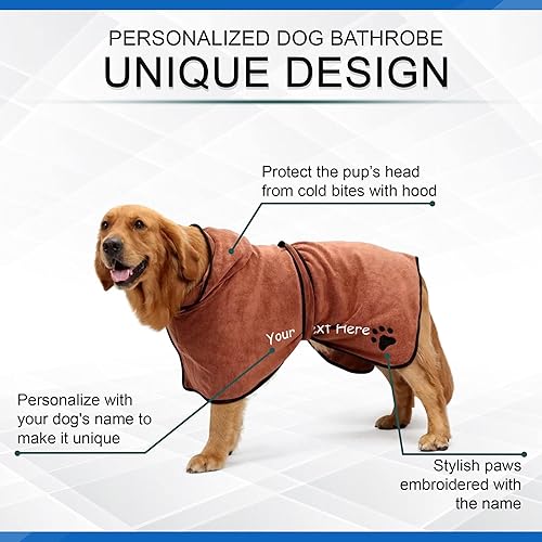 Miniatura 5 de Toalla de baño personalizada para perro con nombre y pata, batas de microfibra súper absorbente para después del baño, bata de baño para perros XS -