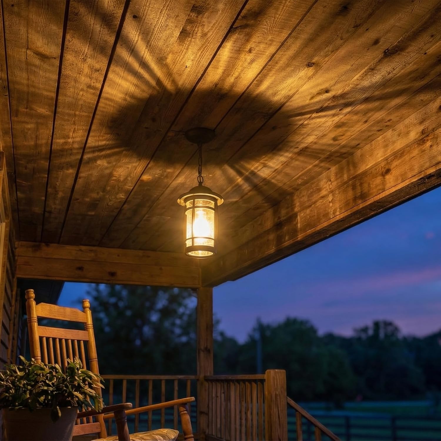 LOUSACE 1-Light Outdoor Pendant Light for Porch - Oil Rubbed Bronze Outdoor Chandelier Lantern Waterproof Aluminum Exterior Hanging Porch Light with Seeded Glass for Entrance, Gazebo, Patio, ETL List