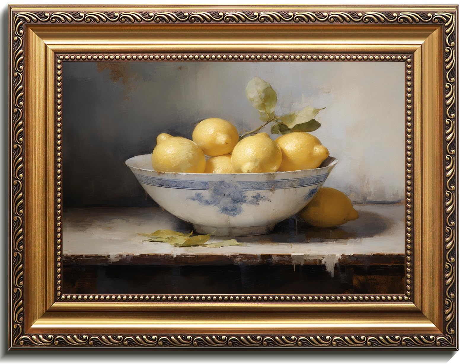 uniro Vintage Gold Framed Wall Art, Vintage Lemons Still Life Canvas Art Prints Painting, Antique Fruit Wall Art Picture, Rustic Kitchen Art Farmhouse Wall Decor for Kitchen, Dining Desktop Decor — image 1