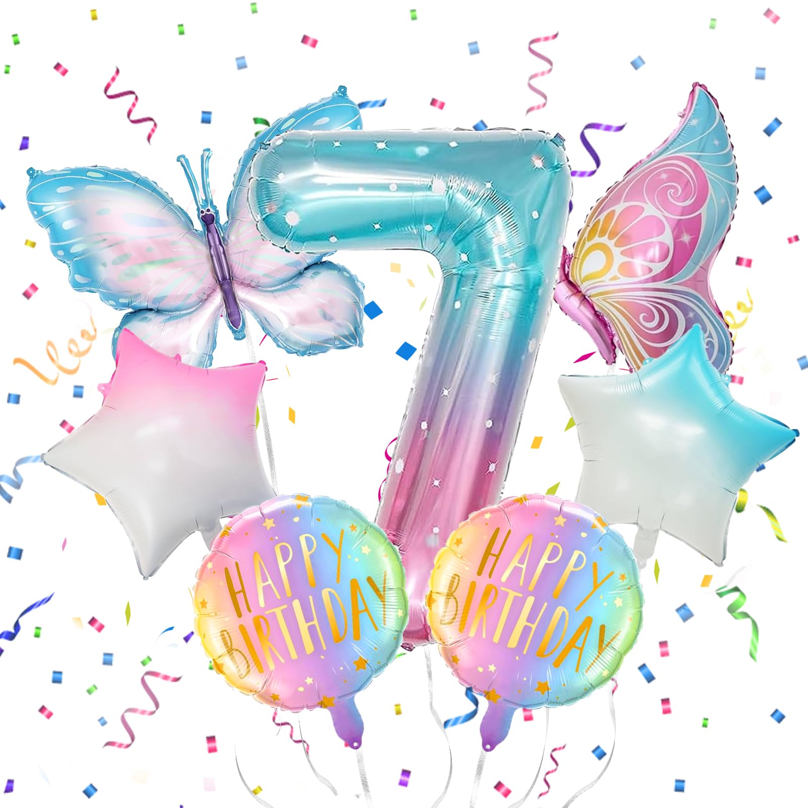 SPERMUOY Schmetterling deko geburtstag Mädchen 7 jahre,7 Stück Schmetterlingsballons Bunt Schmetterlinge Geburtstagsdeko,7. Kinder Mädchen Geburtstag Schmetterling Themen Party