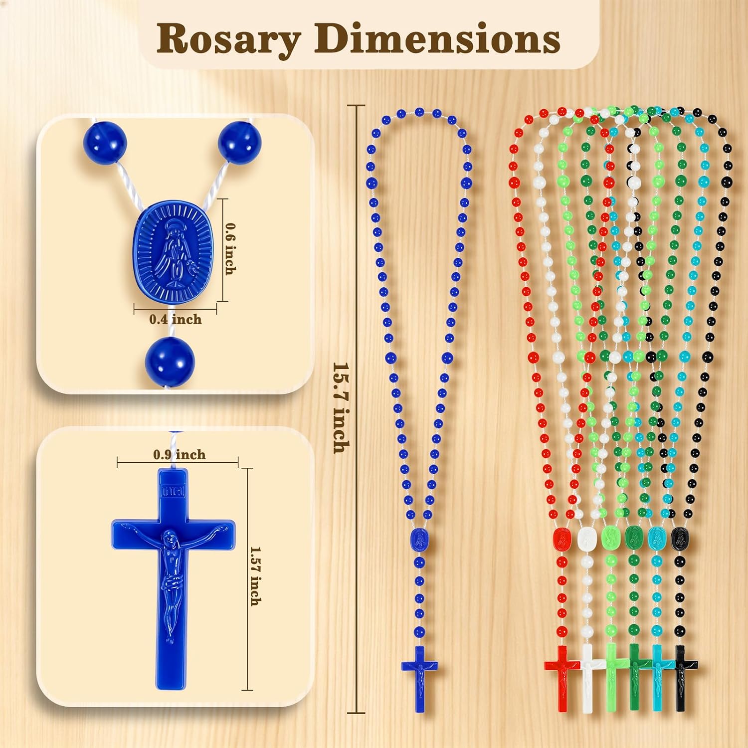 NCPLYGOU 25 Pcs Rosary, Rosarios Catolicos with Crucifix, 15.7'' Plastic Blue Rosary for Women Men Kids, Baptism Communion Church Gifts Wall Crosses