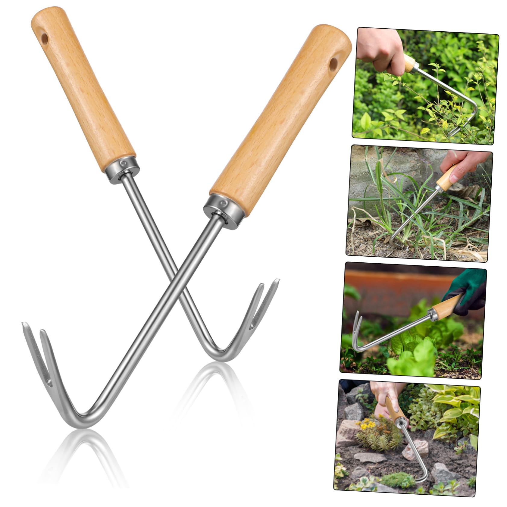 Milisten 4 Stück Hand Unkrautstecher mit Holzgriff Effizientes Entfernen von Ergonomisches Gartenwerkzeug für Müheloses Jäten und Graben für Enge Räume im Garten