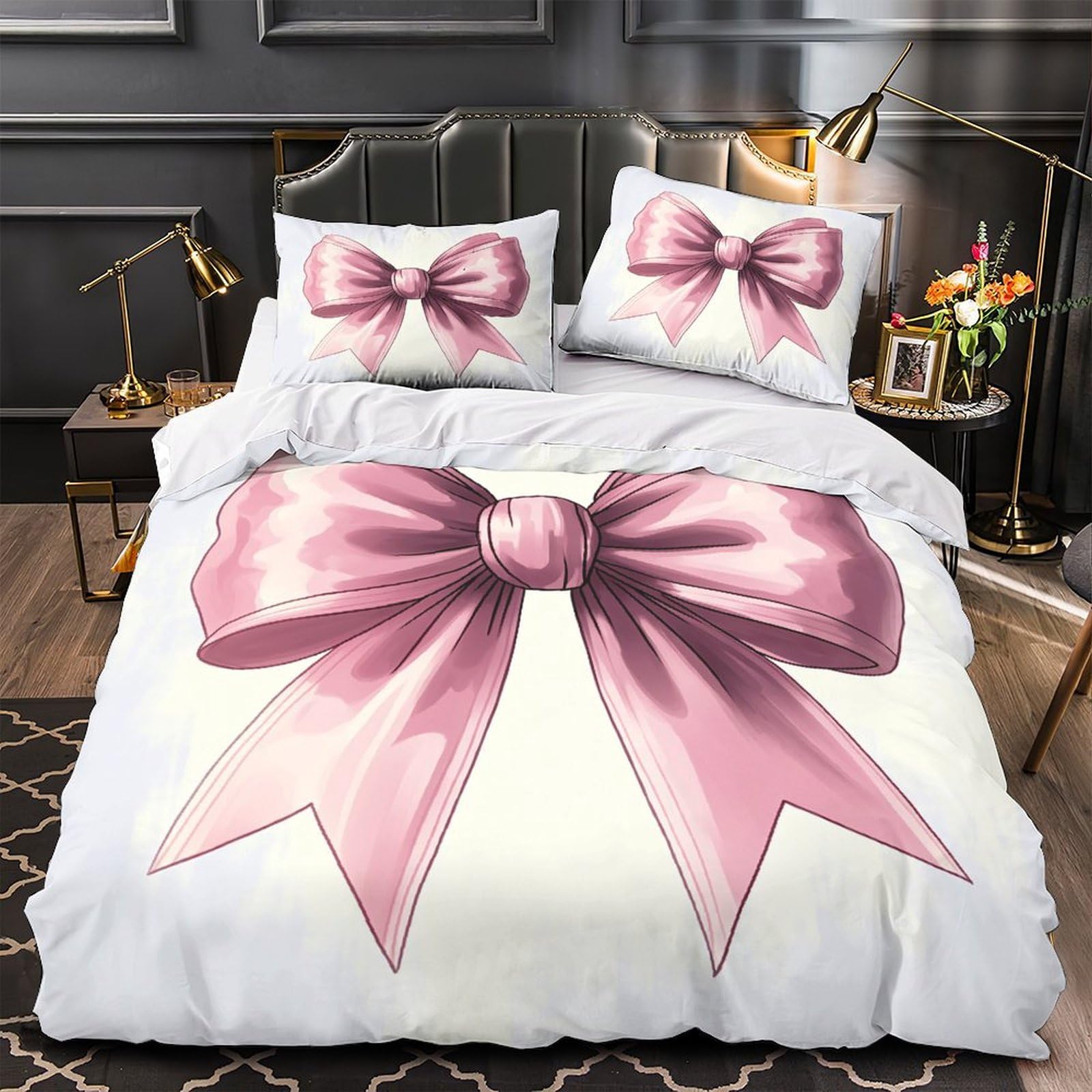 Housse de couette 140x200 rose nœud pour chambre ado fille