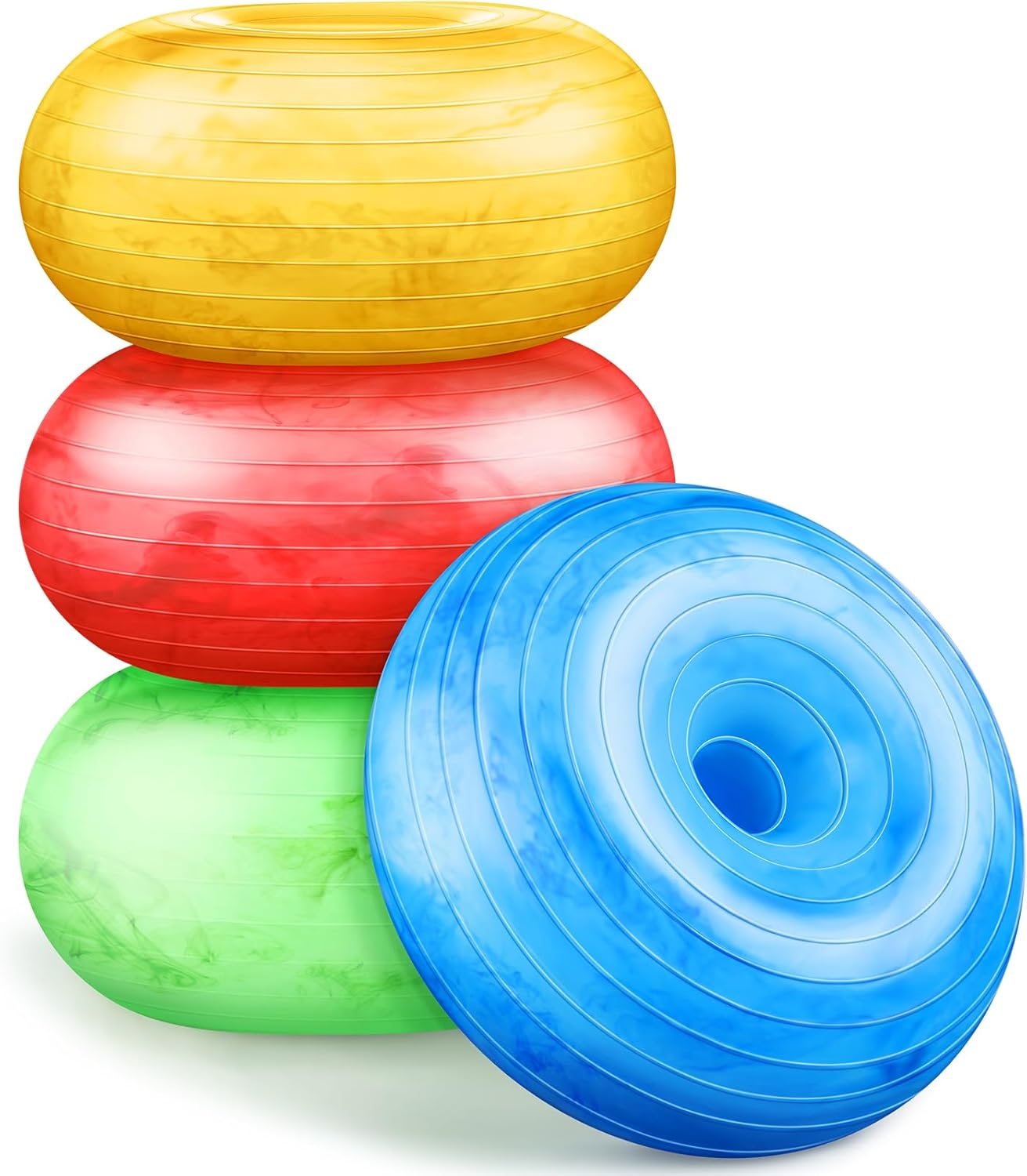 Libima 4 Pcs Flexible Seating for Classroom Inflatable Yoga Ball Chairs with Pump Donut Exercise Ball Chair Cushion Seat for Balance and Stability Training Home Office Gym Workout