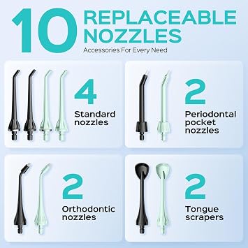 COSLUS ADA Accepted C20 Water Dental Flosser Teeth Pick, 300ML Larger Tank | Portable Rechargeable Oral Irrigator for Orthodontic & Sensitive Gums, Cordless for Travel, Family, Double Set, Black&Green
