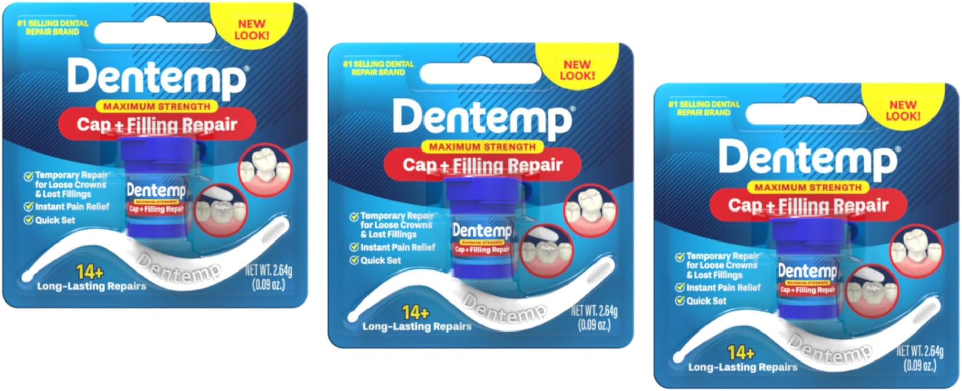 O.S. One Step, Caps and Fillings Repair, 8+ Repairs, 2g Blister (Pack of 3)