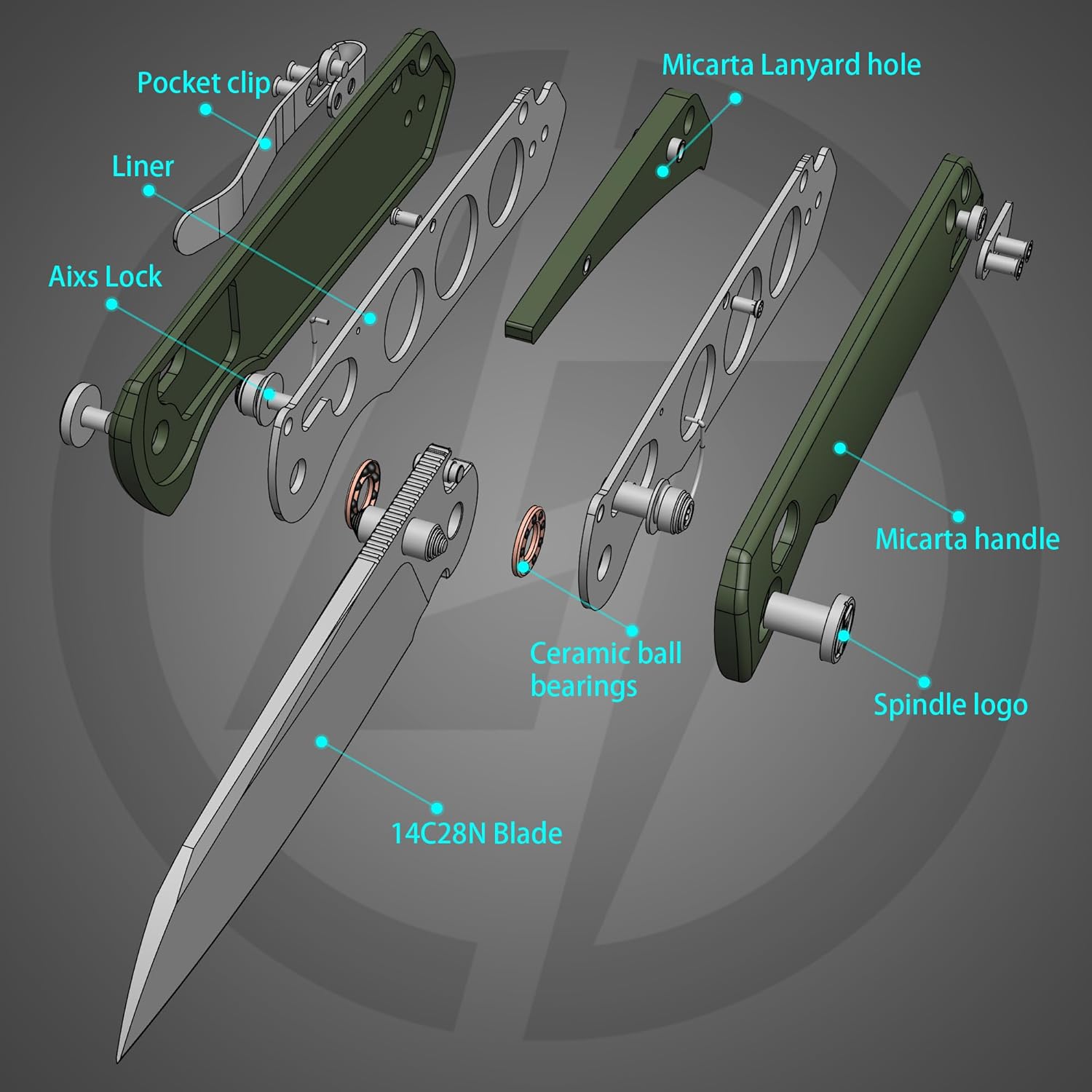 OLITANS G062 Folding Knife for EDC, 14C28N Steel Blade Pocket knife, Crossbar Lock Knife for Outdoor, Survival, Hunting and Camping, 3.28oz（Micarta Green+Satin）