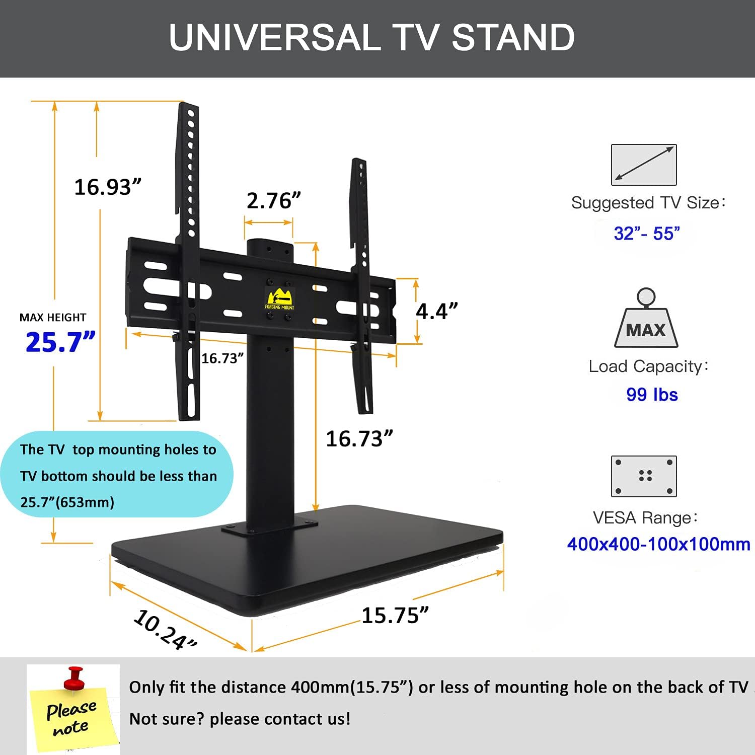 🛒 Crazy Deals FORGING MOUNT Wooden Base Swivel TV Stand-Universal Tabletop TV Base for 32 to 55 Inch OLED LED LCD TVs-Height Adjustable TV Mount Stand with Wire Management, Holds up to 99lbs, VESA 400x400mm(Max)