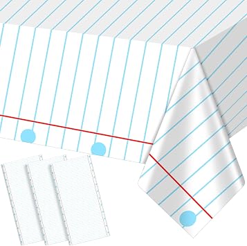 Oudain 4 Pcs Back to School Party Decorations 54 x 108 Inch Lined Notebook Tablecloth Large Disposable Rectangle Table Cover for Elementary Preschool Kindergarten First Day of School Decor Supplies
