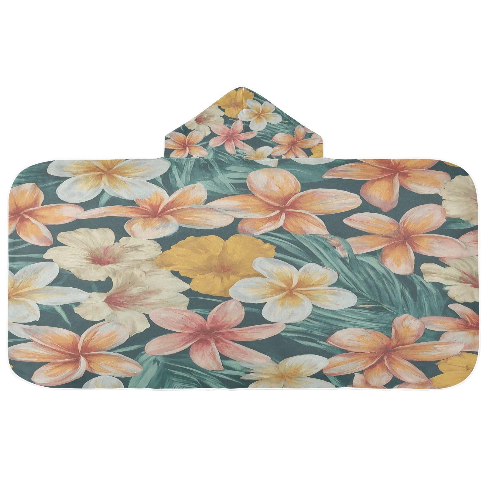 Kigai Colorful Flowers Hooded Beach Towel for Kids Soft Absorbent Quick Dry Bath Towel with Hood Lightweight Toddler Shower Pool Bath Wrap for Boys Girls