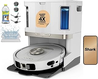 Shark PowerDetect NeverTouch Pro - Robot Vacuum & Mop Combo, Autovaciado, Autorrecarga con almohadilla autolimpiante de lavado y seco, capacidad de residuos de 60 días, tanque de recarga de 30 días