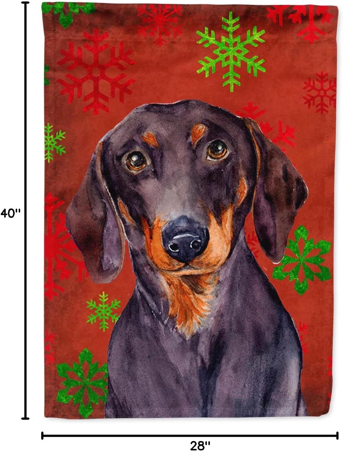 Caroline's Treasures LH9313CHF Dachshund Red and Green Snowflakes Holiday Christmas House Flag Large Porch Sleeve Pole Decorative Outside Yard Banner Artwork Wall Hanging, Polyester, House Size, Multi