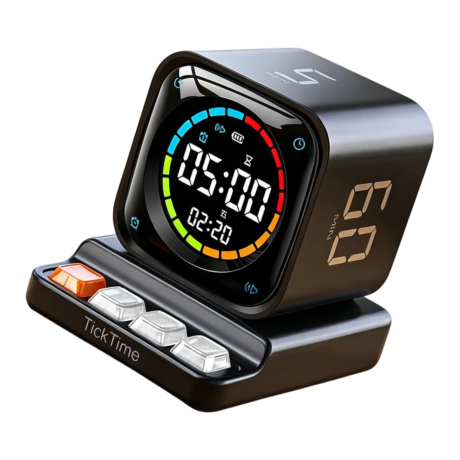 Minuteur rotatif avec affichage de la date, outil de gestion du temps de bureau avec 4 modes prédéfinis ABS pour l'organisation de bureau, horloge USB C
