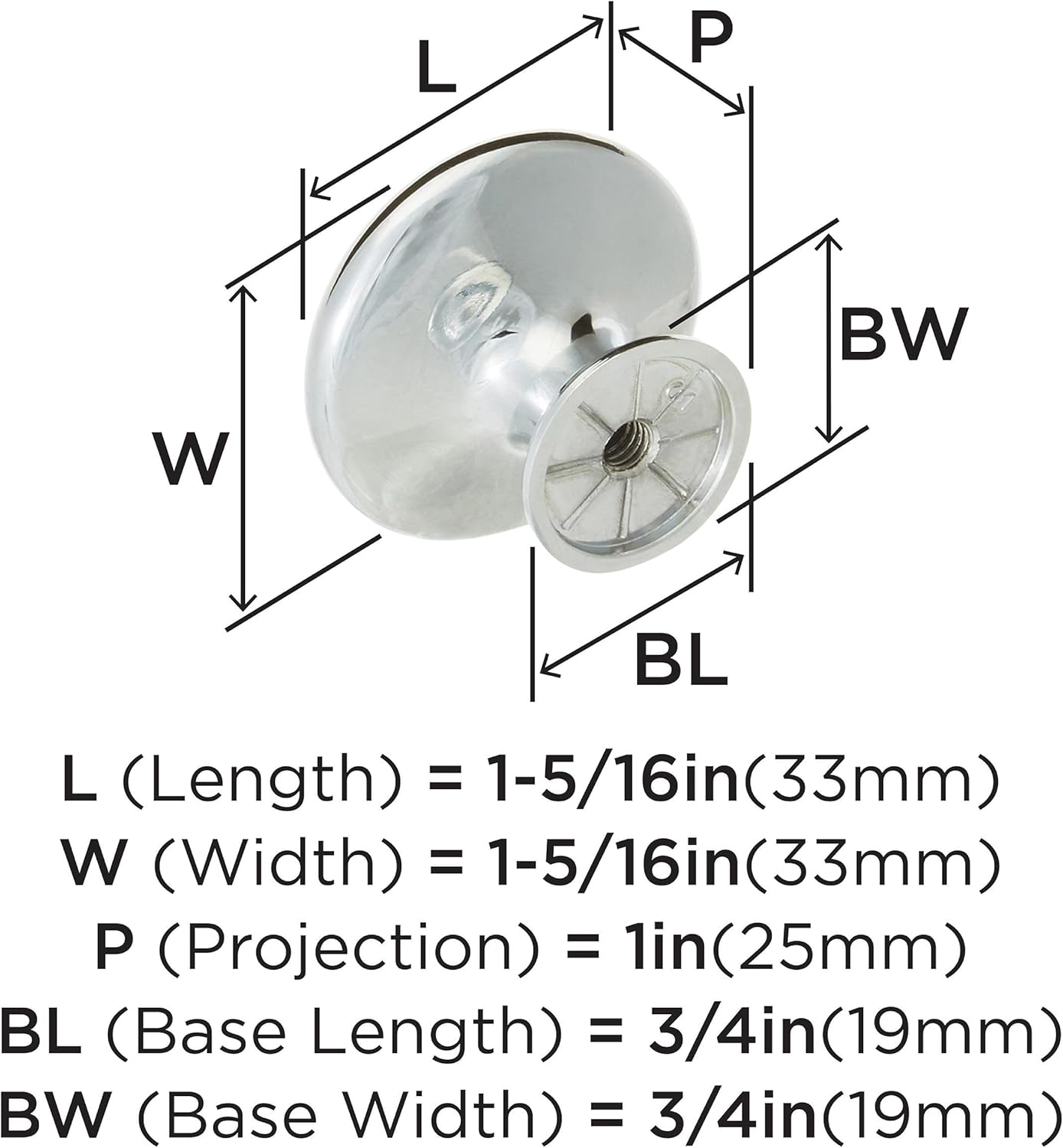 Amerock Inspirations 1-5/16 inch (33mm) Diameter Polished Chrome Cabinet Knob - 10 Pack