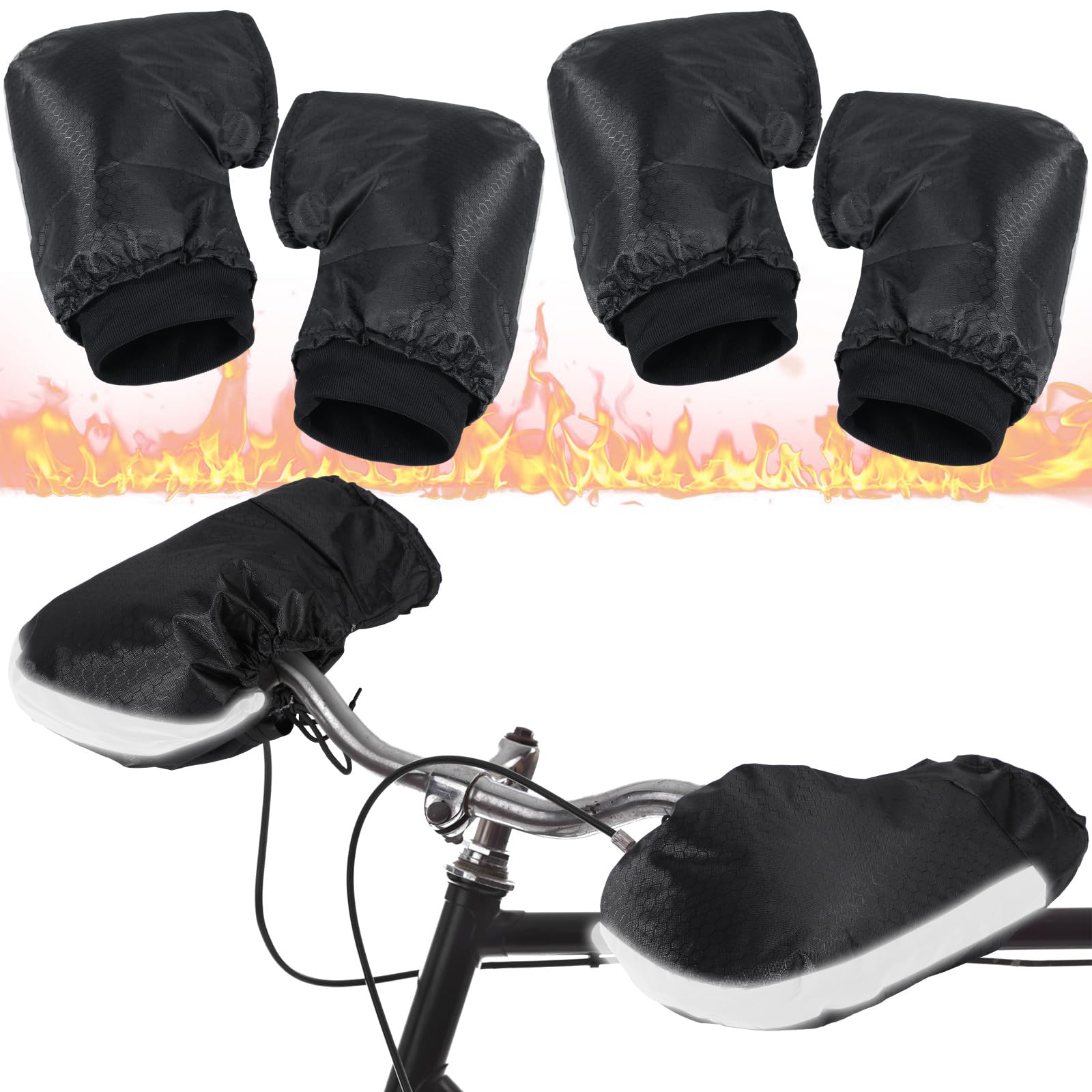 Geyoga 2 paia di guanti termici per manubrio della bicicletta, per l'inverno, per il freddo, per bici da uomo e donna, colore nero