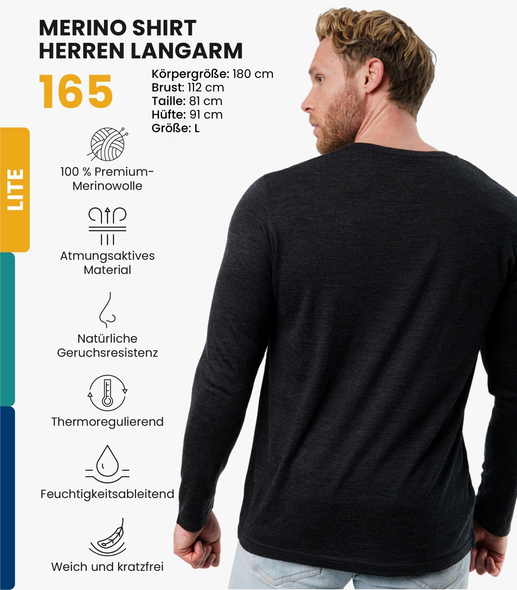 Merino Langarmshirt Herren Atmungsaktiv Feuchtigkeitsableitend Wollsocken