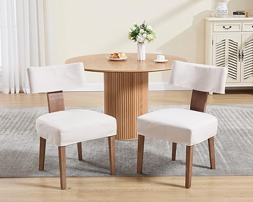 Miniatura 52 de HNY Juego de 4 sillas de comedor modernas de mediados de siglo, sillas de acento tapizadas en tela de lino estilo granja con respaldo curvado y