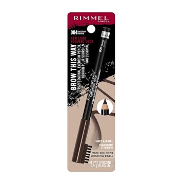Rimmel London Brow This Way Professional Eyebrow Pencil, Long-Wearing, Highly-Pigmented, Built-In Brush, 004, Black Brown, 0.05oz