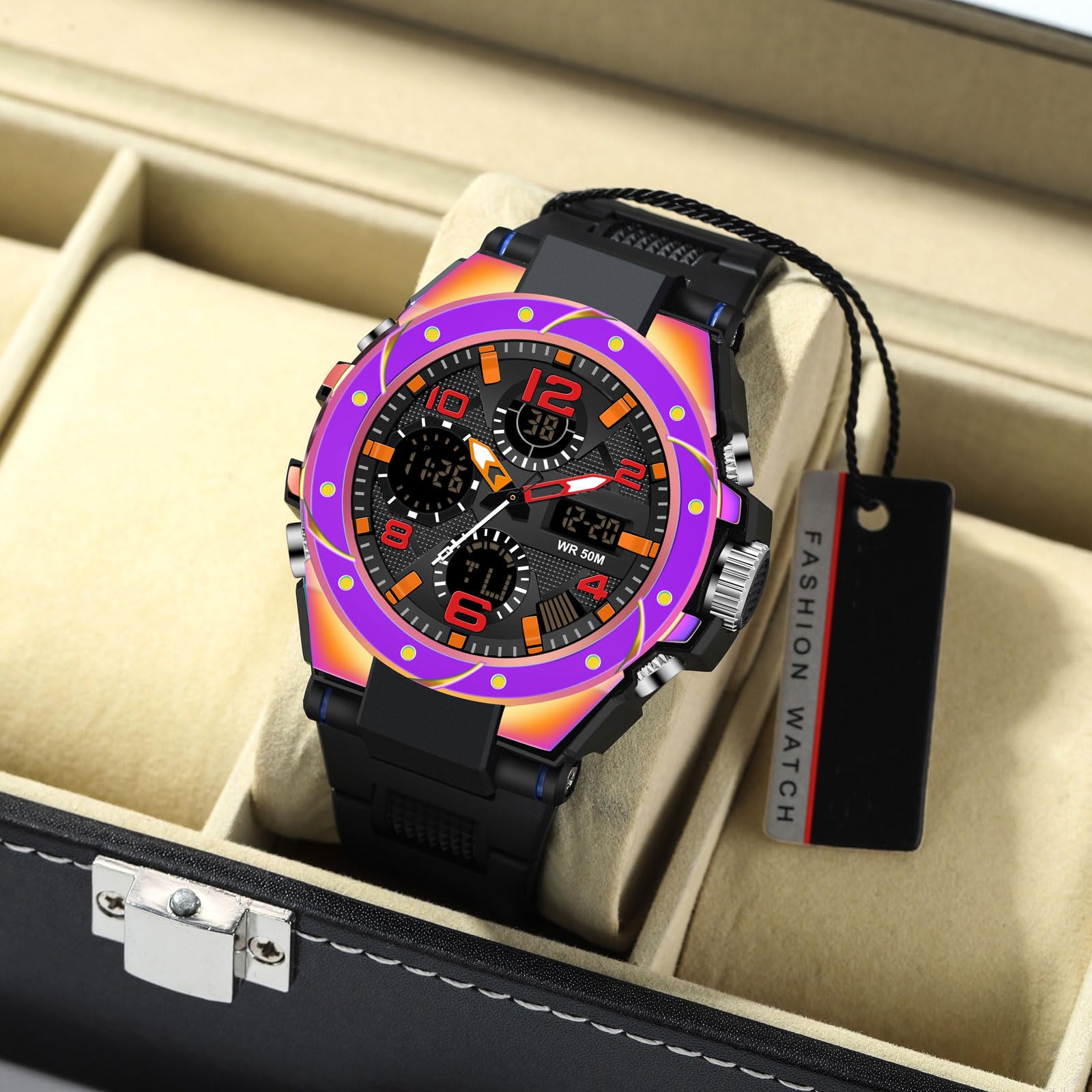 Montre de sport numérique militaire pour homme - Grand affichage - Étanche jusqu'à 5 ATM - Avec réveil, calendrier, chronographe