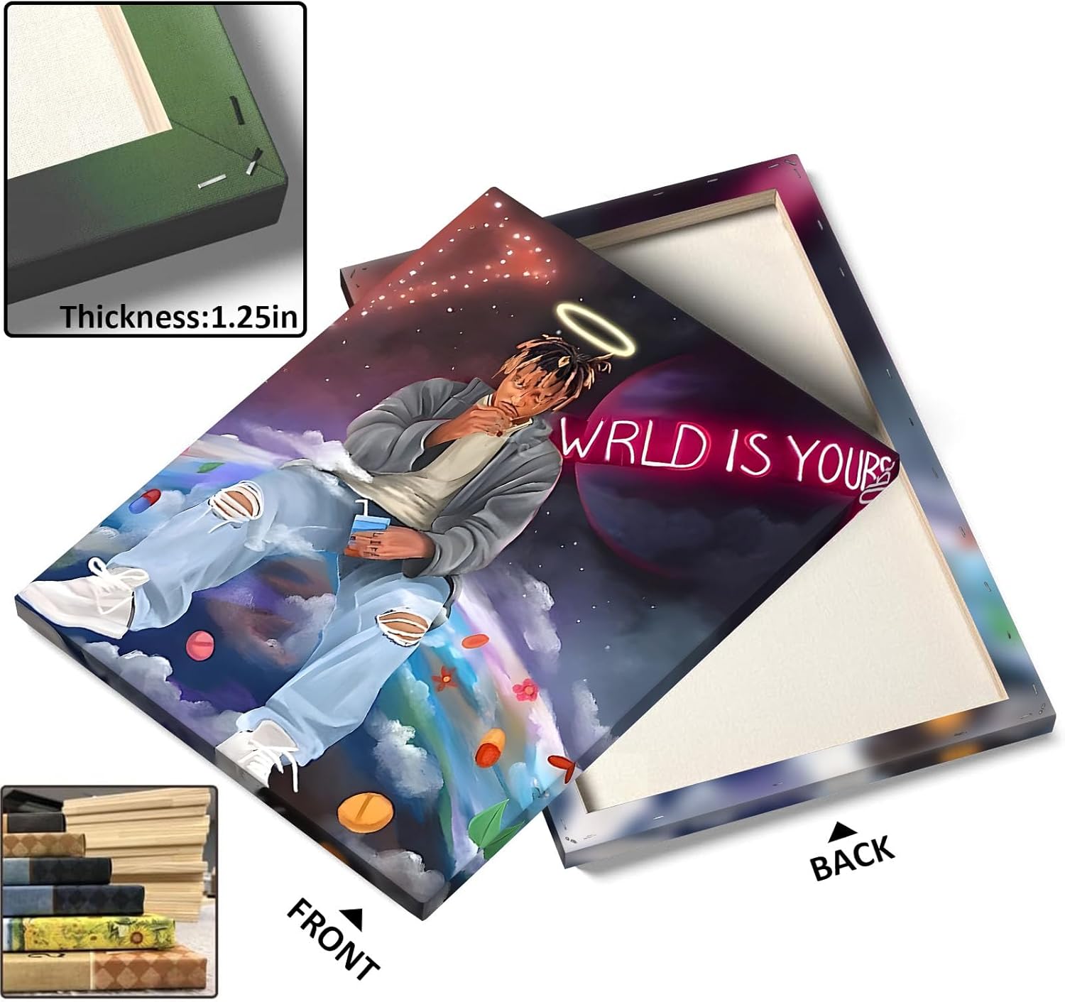 B.B.F MAKE Juice WRLD Canvas Wall Art Pop Rapper Sitting on World Poster Cosmic Picture Artwork, Music and Galaxy Aesthetic Wall Decor for Living Room Bedroom Game Room Bar Studio, Framed 8x10inch - Image 6