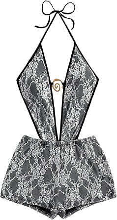 Amazon.com: BEAUDRM Women's Lace Sexy Romper Open Back Date Night ...
