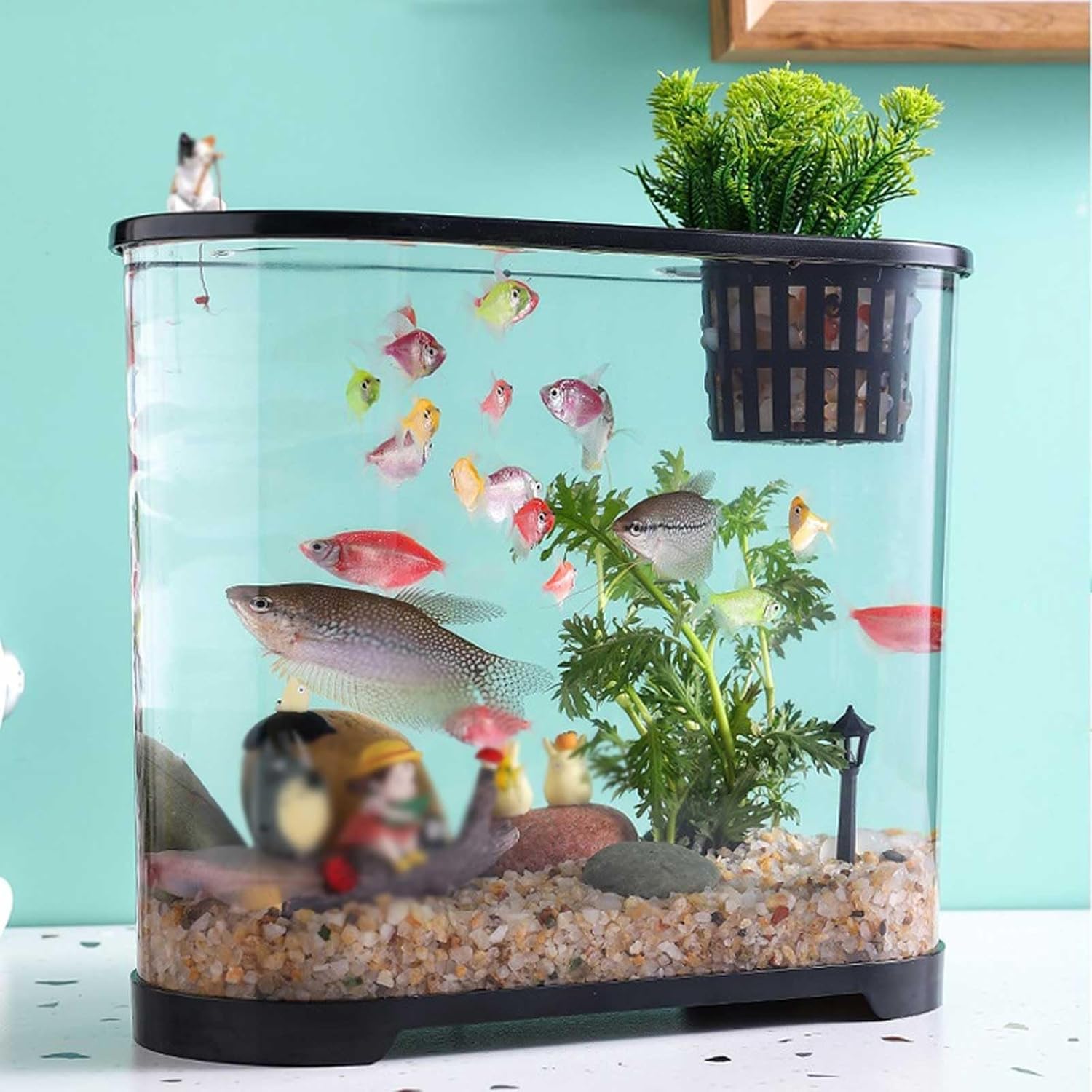 Fish Tank Desktop Fish Tank HD Transparent Small Acrylic Aquarium Goldfish Tank Turtle Feeding Tank with Lid Aquarium(32x14.4x25cm)