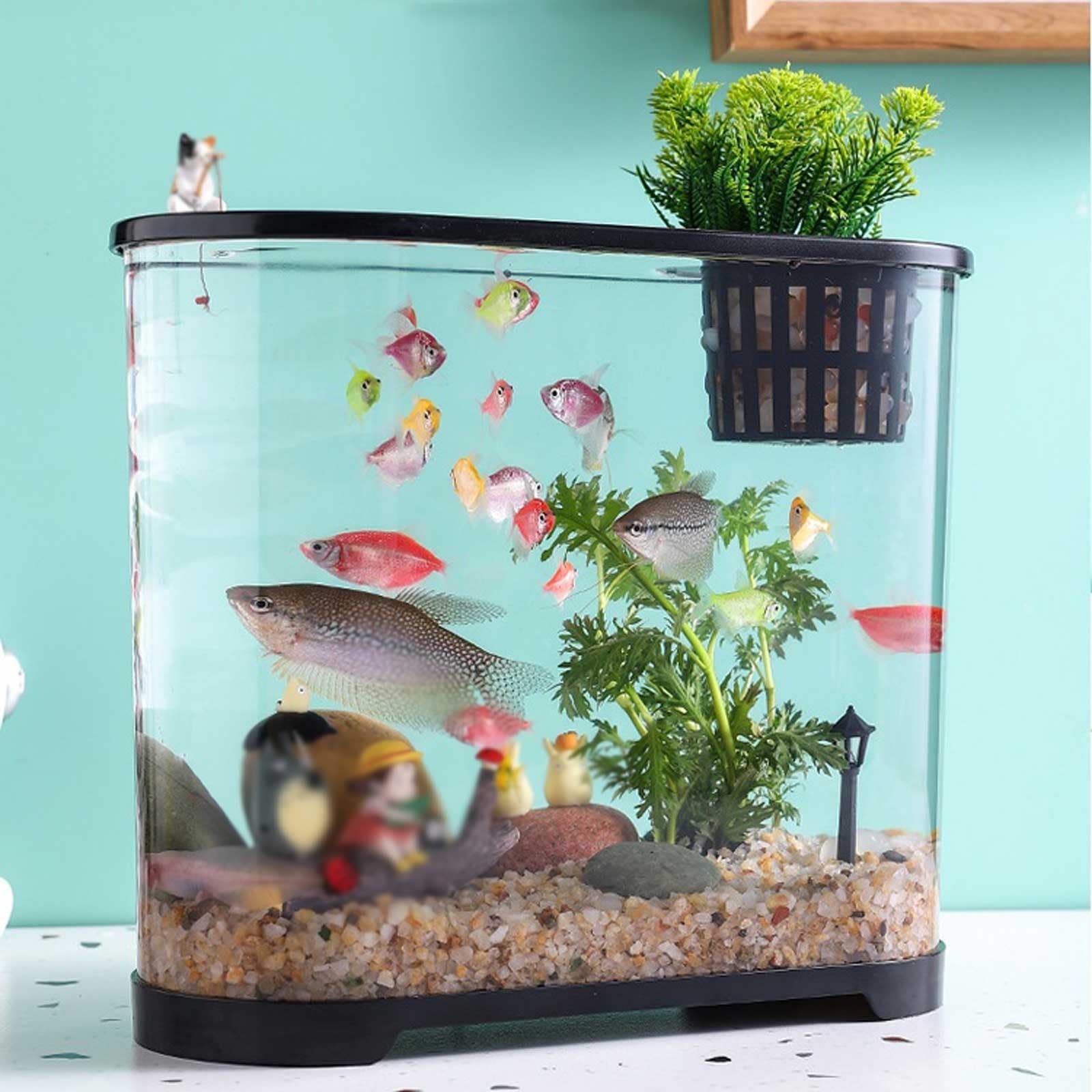 Aquarium Aquarium de Bureau en Acrylique Transparent HD for Poissons Rouges et Tortues avec Couvercle Bac à Poisson(32x14.4x25cm)