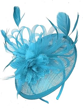 Caprilite Aqua Cyan Sinamay Disc Saucer Fascinator Hat for Women Weddings Headband