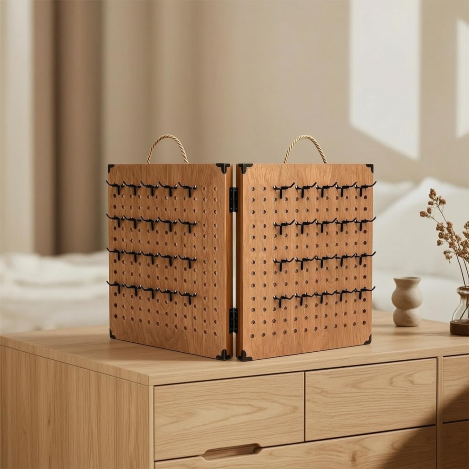 rockible Porta Gioielli Pieghevole con Ganci Portatile Espositore con Pannello Forato Compatto Espositore a Pannello Forato per Mercatini, Casa