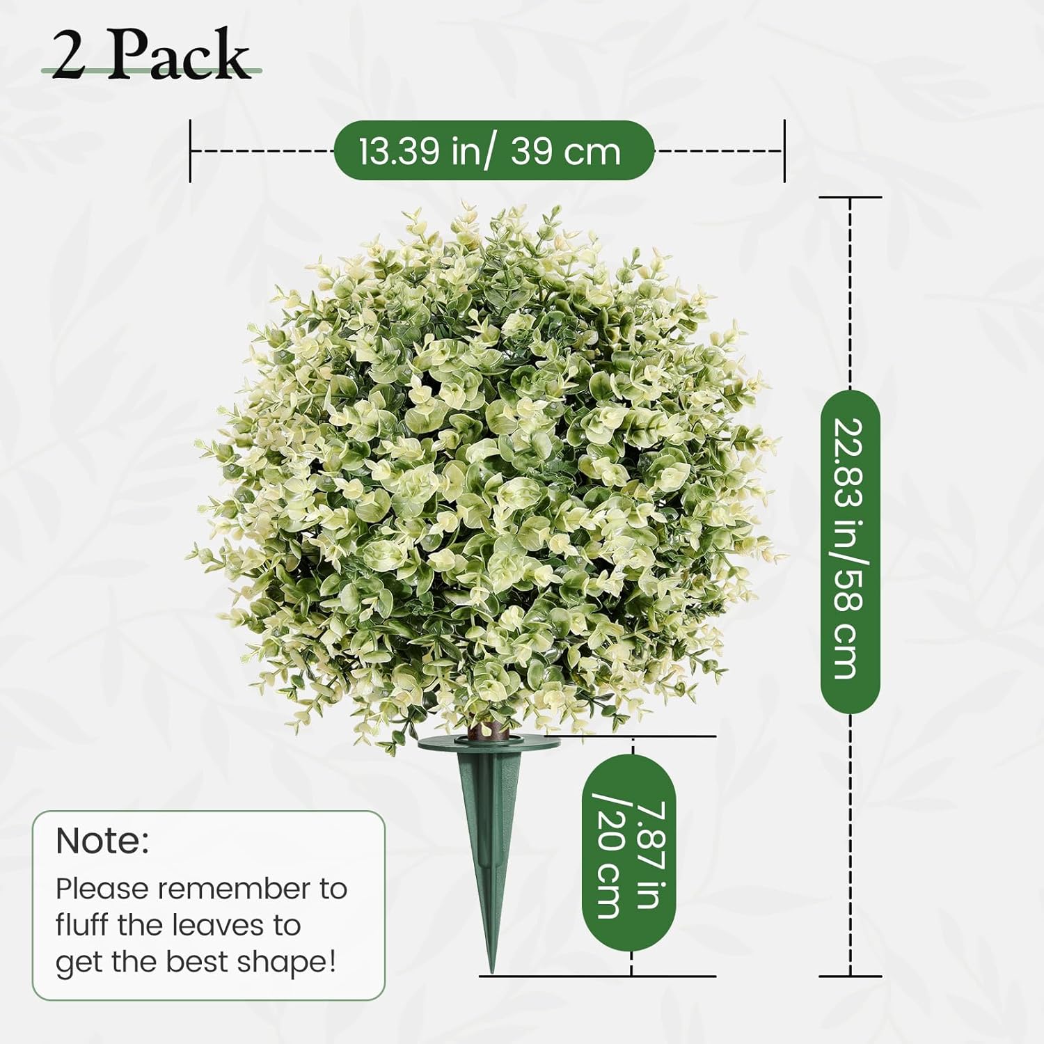 Lewondr Artificial Boxwood Topiary Ball Trees, 22.83'' Fake Plants Outdoor with Ground Spike, Set of 2 UV and Fade Resistant Faux Greenery Shrubs for Outdoor Indoor Front Porch Garden, Gradient White