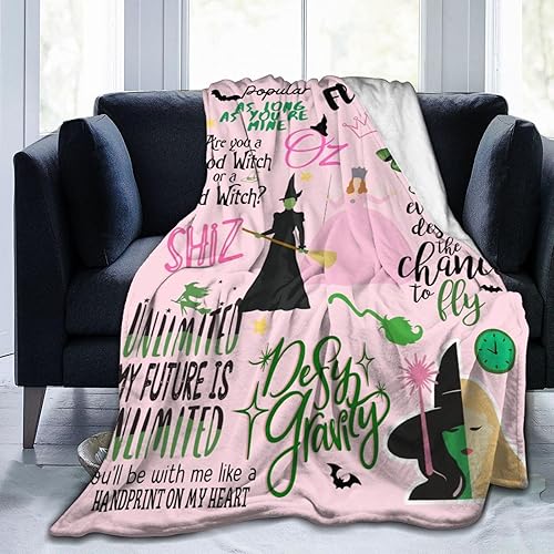 Witch Blanket Pink Green Soft Throw Blankets for Bed Couch Decor Witch Funny Graphic Warm Throws Bed Blankets 80"X60"