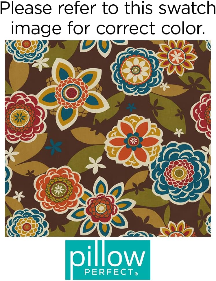 Pillow Perfect Floral Indoor/Outdoor Chair Seat Cushion, Tufted, Weather, and Fade Resistant, 19" x 19", Brown/Orange Annie, 2 Count