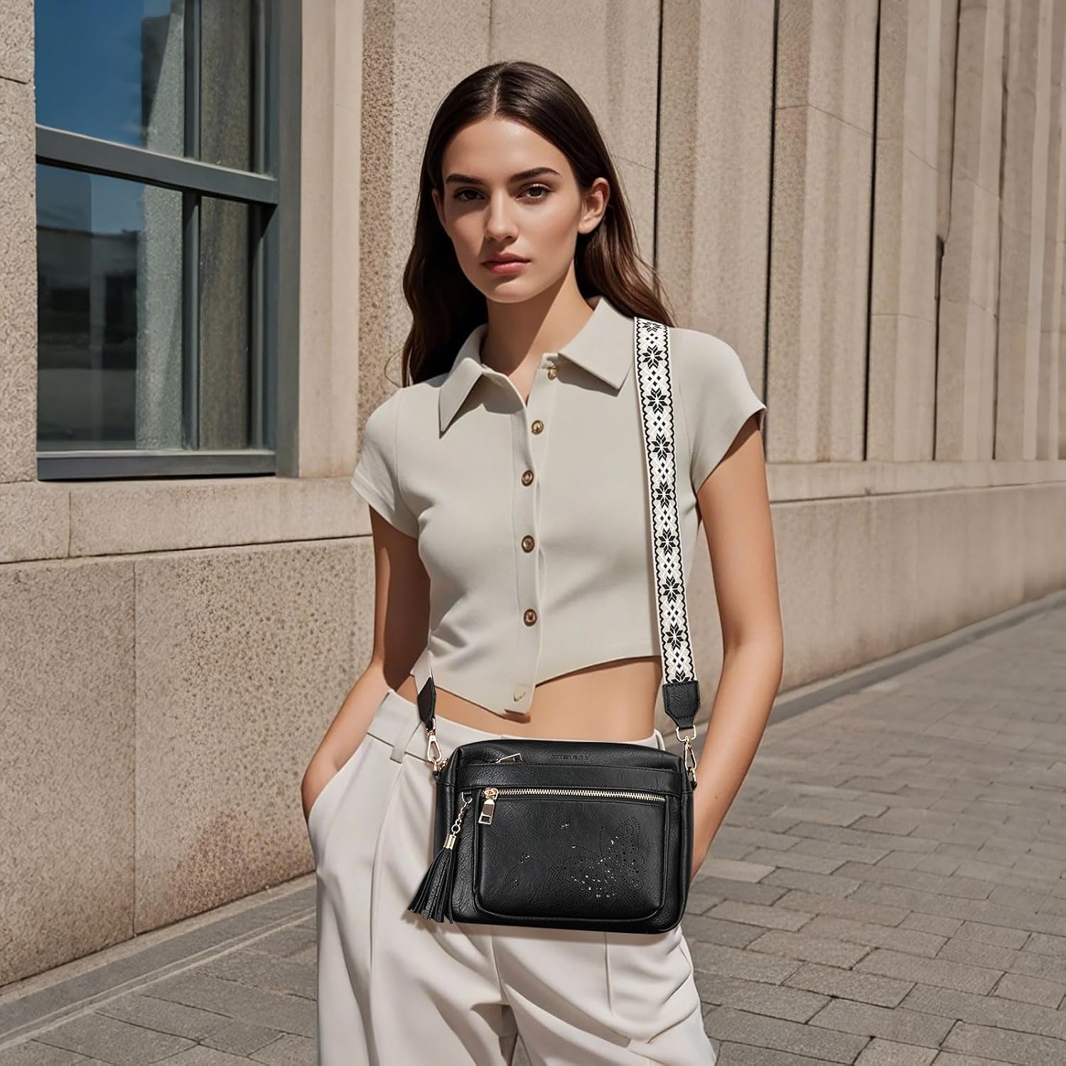 Crossbody Bags for Women Trendy Leather Crossbody Purse Shoulder Handbags Butterfly Design - Image 2