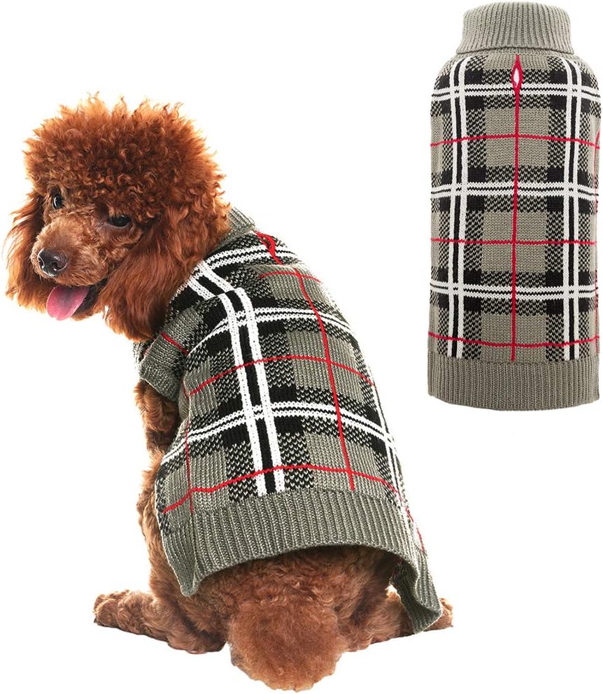 PUPTECK Classic Plaid Style Dog Sweater - Puppy Festive Winter Cloth