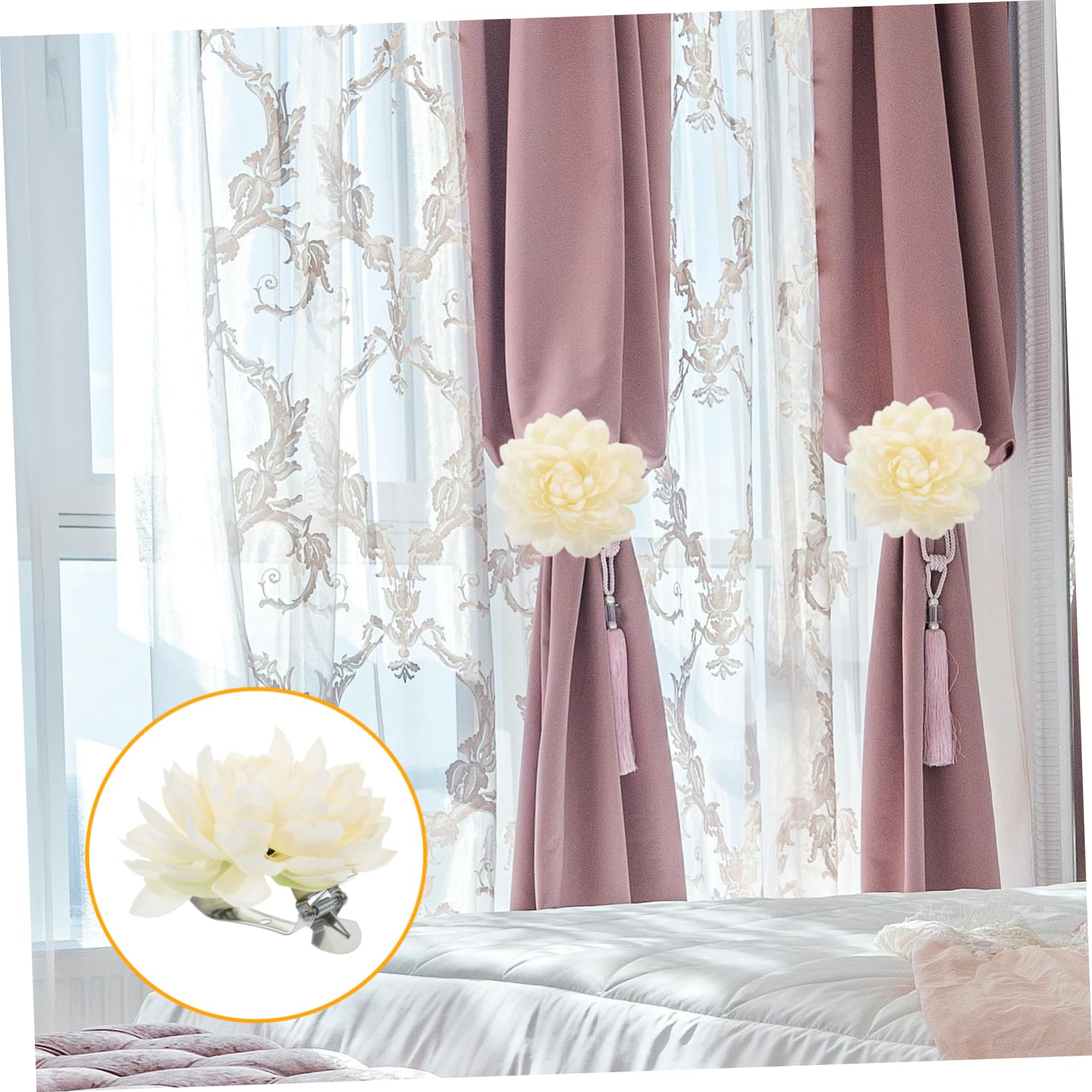 VOANZO 4 pezzi Gancio per tenda a calamita Elegante fibbia per fiori con chiusura a calamita magnetica - Tiranti (argento