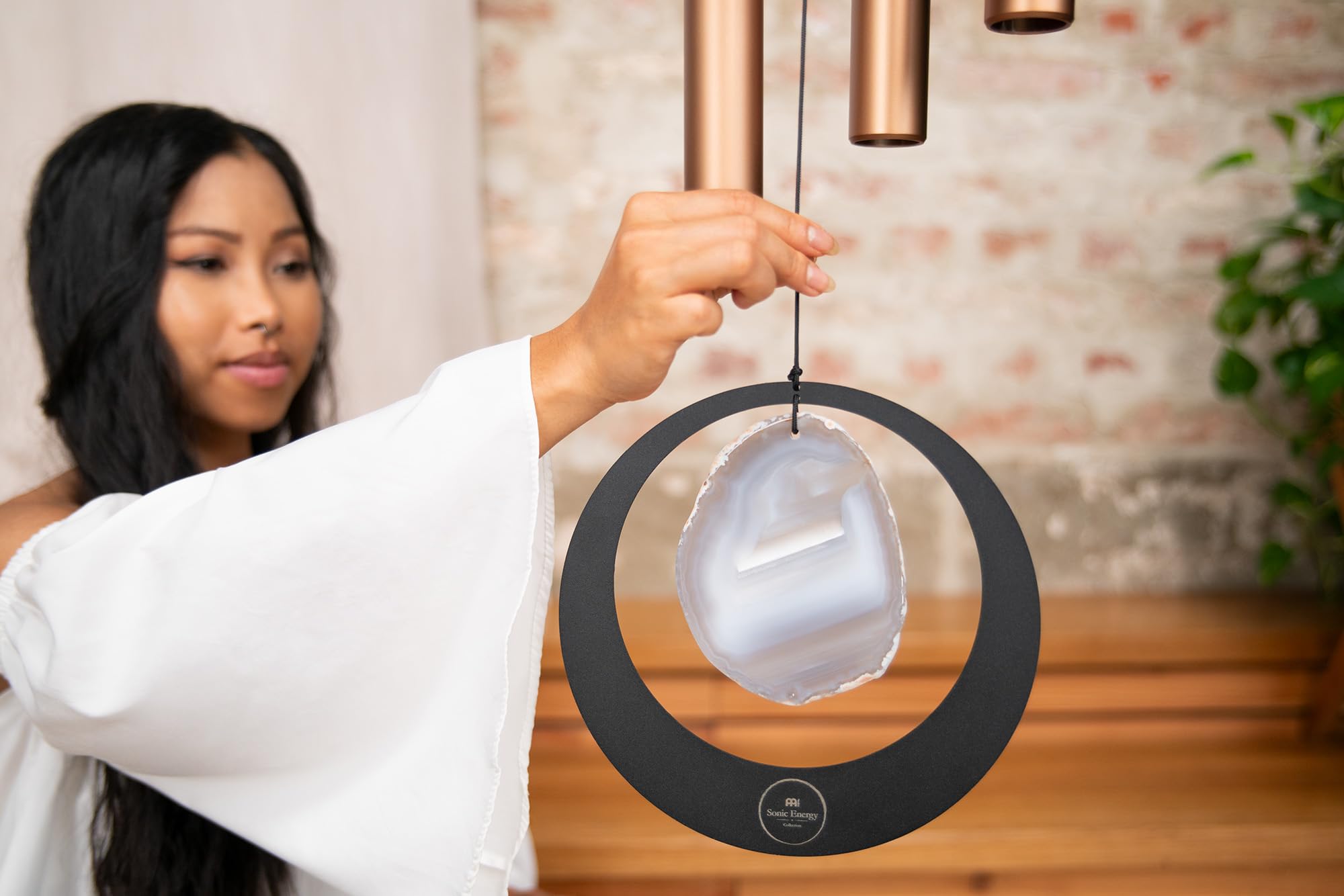 Sonic Energy Grey Agate Meditation Chime – 128 cm, Bronze – Windspiel mit 6 Klangstäben, 432 Hz – Dekoration für Haus, Studio, Garten (MCDT50AB)