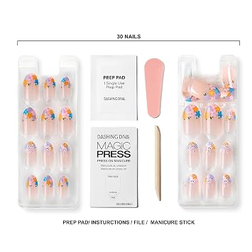 Dashing Diva Magic Press Nail Set - Hop Scotch - Medium Almond Press On Nails - Long Lasting Gel - Lasts Up to 10 Days - Gel Set - 4-Piece Manicure Kit with 30 Nails