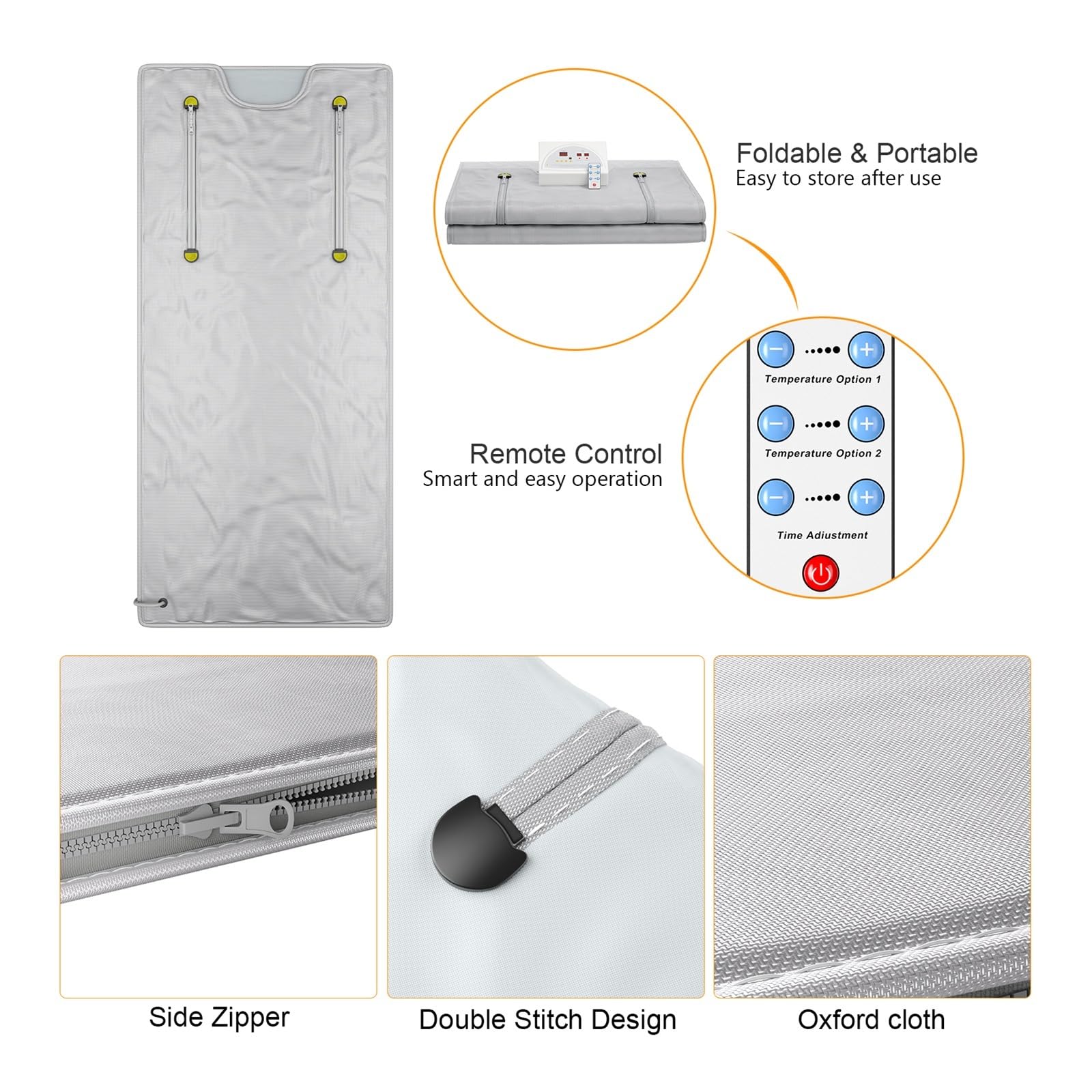 Coperta for Sauna brucia Grassi Slimmin for disintossicazione Spa Dimagrante, Coperta riscaldante con Controllo remoto a infrarossi for moatore del Corpo Domestico(Sliver)