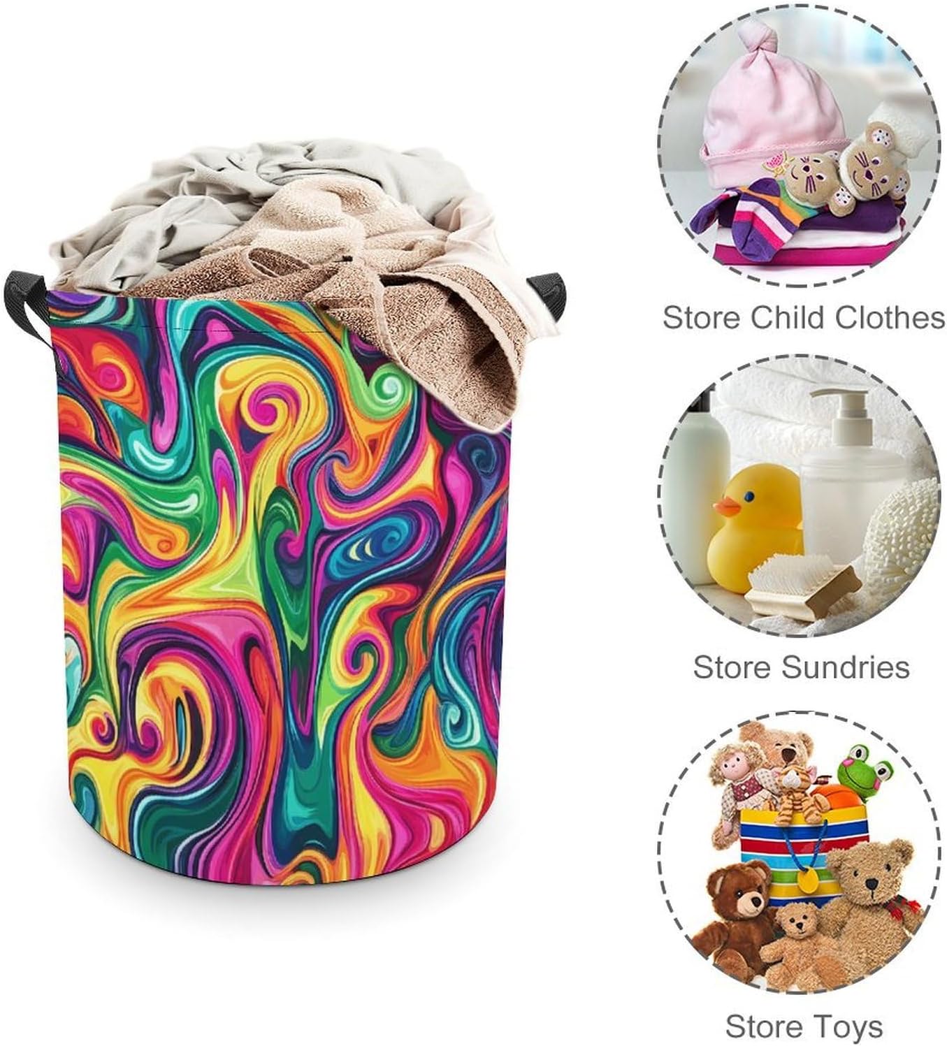 Crazy Psychedelic Colorful Tie-Dye Laundry Hamper Basket for Home Bathroom | clothes storage,handle,large capacity,oxford